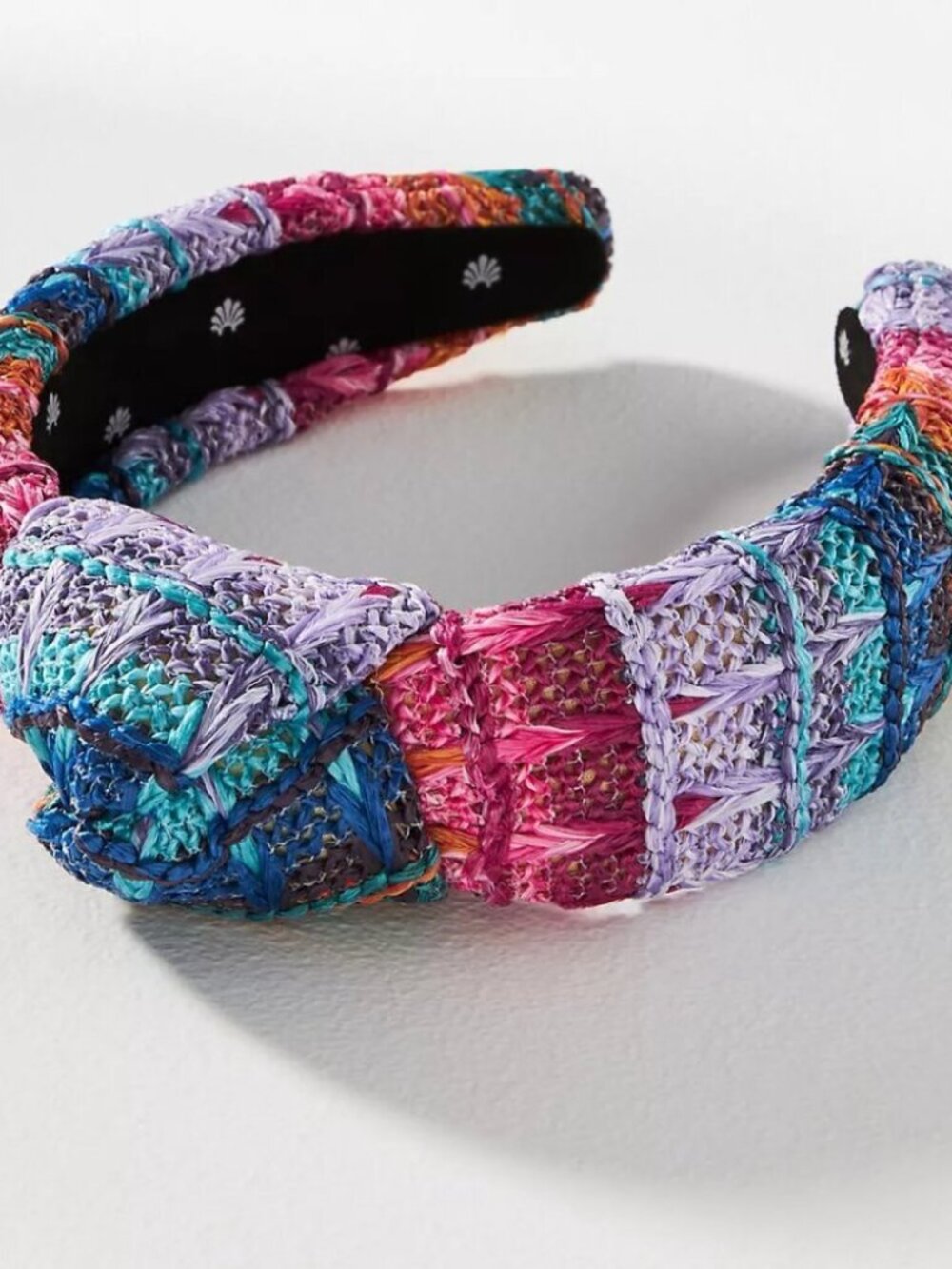 Lele Sadoughi Raffia Knotted Headband in Sunset Rainbow